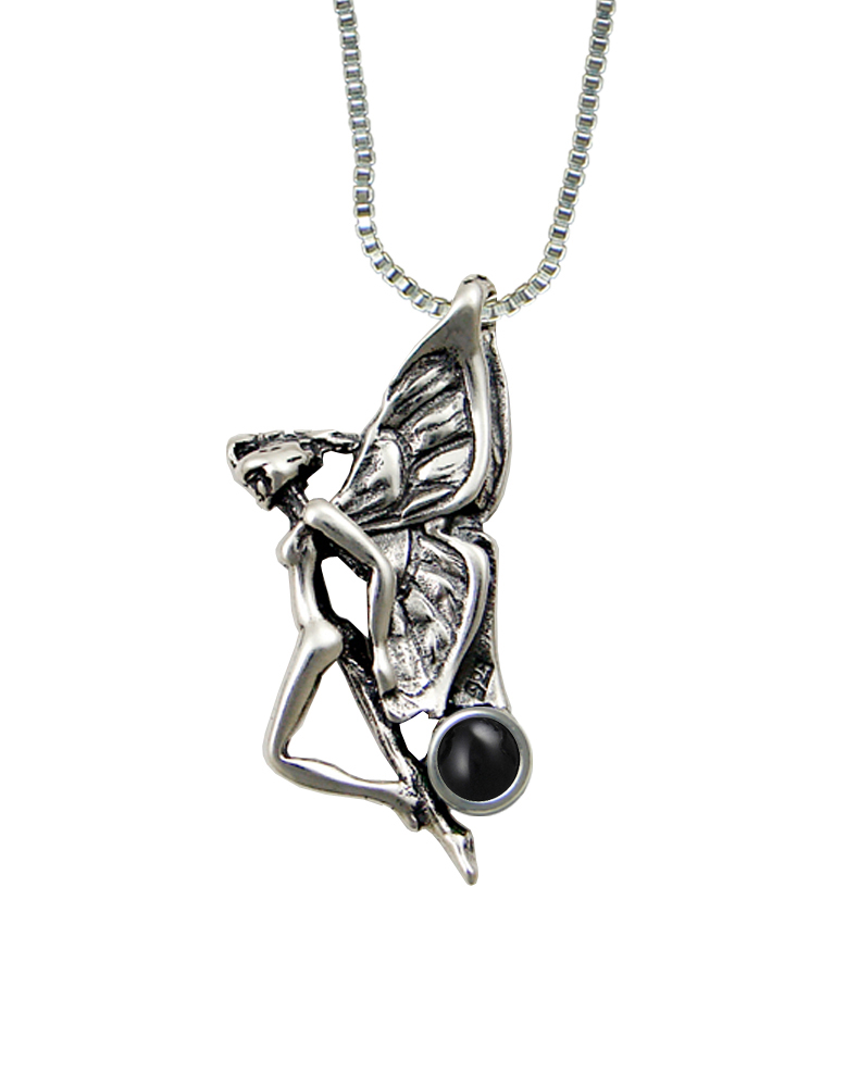 Sterling Silver Fairy of the Summer Sky Pendant With Black Onyx